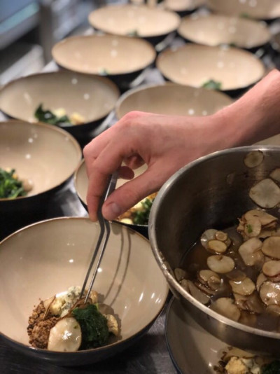Bowls being prepared for a buffet