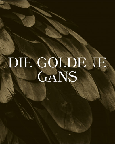 Gänsefedern und Schriftzug: Goldene Gans